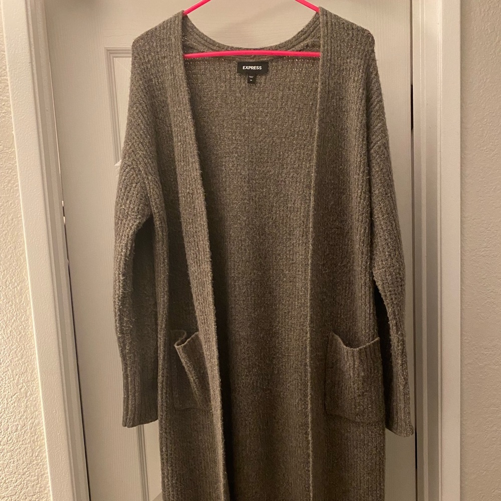 Grey/ brown cozy long duster